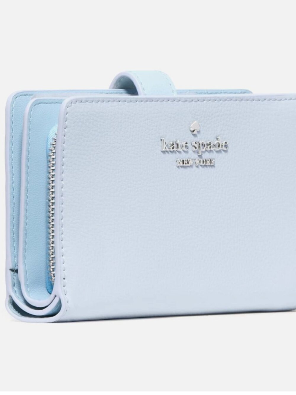 New Kate Spade Medium Compact Bifold Wallet Pebble Leather Pale Sapphirine